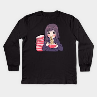 I draw cute anime girl eating ramen / Menhera Shoujo Kurumi-chan Kids Long Sleeve T-Shirt